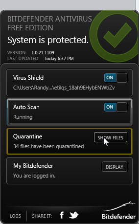 Bitdefender Menu